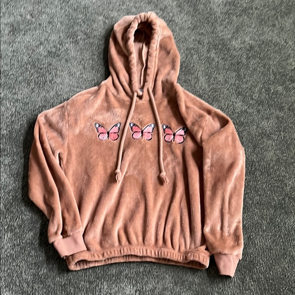 Butterfly Embroidered Women's Hoodie - Pink